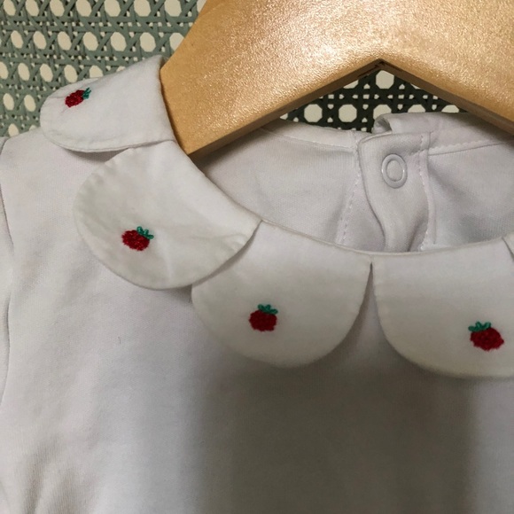 JACADI Onesie! Size 24 Months. White cotton with little raspberry embroidery. - Picture 2 of 5